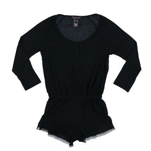 Victoria's Secret  Supersoft  Ribbed long sleeve Romper Black Large - Picture 2 of 4